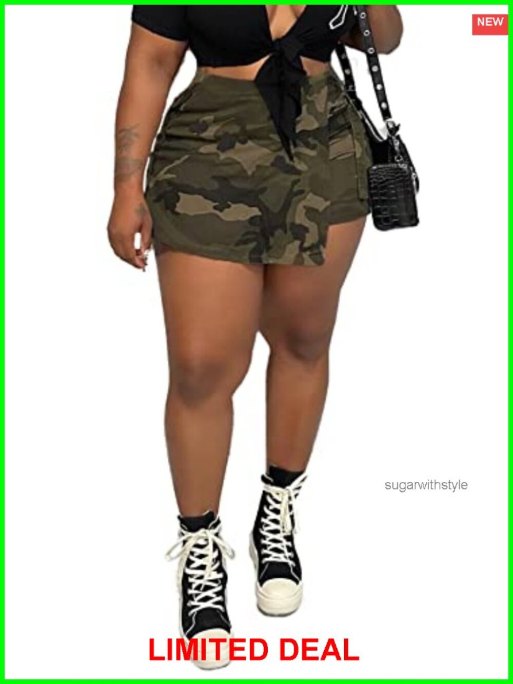Plus Size Camo Cargo Skirt High Waist Button Denim Mini Skort